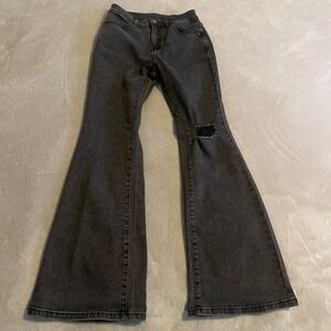 GILIPUR Women Black Gray Distressed Flare Jeans Size Small 26 High Rise Stretch